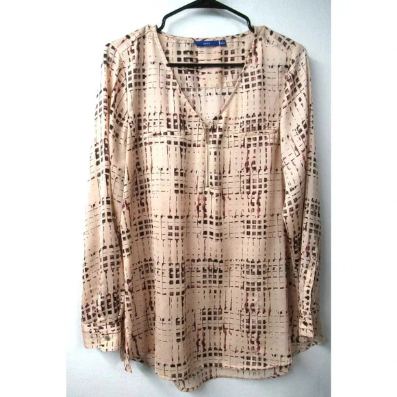 Apt 9 V Neck 3/4 Zip Front Long Sleeve Blouse Peach Stripe w/ Gold Accents Sz Lg - Picture 1 of 7